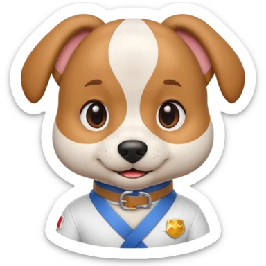 cute dog doing karate portrait, head and shoulders only, wearing white gi uniform, colored belt visible, confident smile, 3D cartoon, mobile game icon style, clean background, no text, no watermark
 sticker