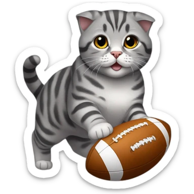 grey tabby scottish fold playing rugby sticker