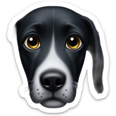 A black dog, with a black muzzle, with a white spot on his chest. With a long nose and floppy ears sticker