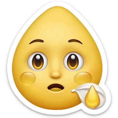 human-like yellow emoji face, round head, one big teardrop falling from the eye, large white tissue gently wiping the tear, apple emoji style, plain white background sticker