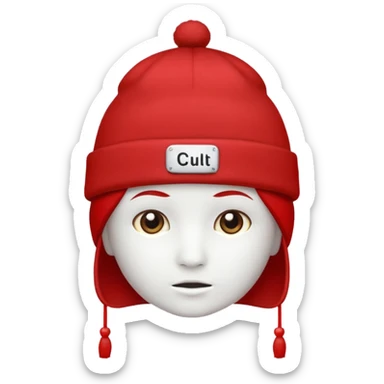 Red hat with no person in it that says "I AM IN A CULT" in white text sticker