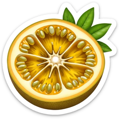 Create an emoji of an open, yellow passion fruit. sticker