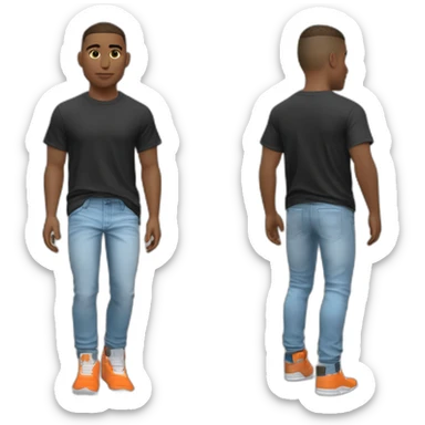 Un ado de couleur blanc avec un blowout taper brun et un t shirt thé North face full orange avec le logo blanc et une chaîne avec un pantalon jeans straigh et des Jordan black toe bleu clair sticker