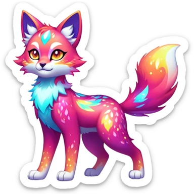 Vibrant multicolored neon-colored Falvie-Fionbri-creature-sparkle-feline-fursona, full body sticker