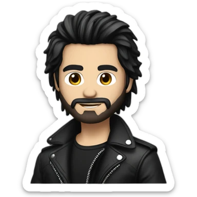 Handsome Boy rocker with Black and straight hair lether jacket short beard sticker