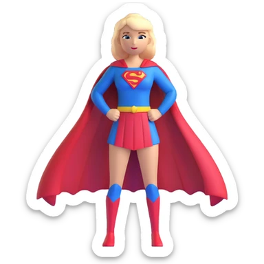 Supergirl superhero full body, blue suit with red cape and S emblem sticker
