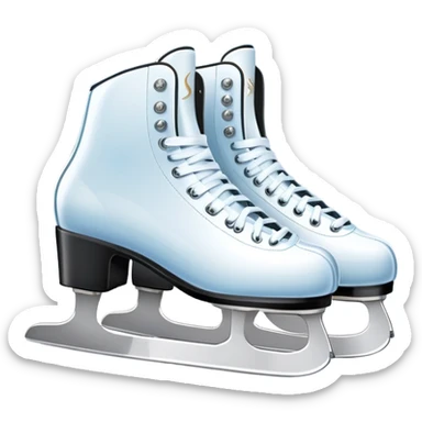 An icon featuring a pair of elegant figure skates standing on the smooth ice of a rink, with sparkling ice beneath them. The background shows a grand ice arena with bright lights and empty stands, highlighting the beauty and grace of figure skating. Transparent background. sticker