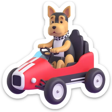 black and tan terrier driving a racecar sticker