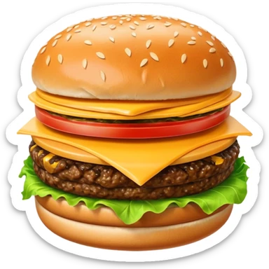 classic hamburger emoji with sesame seed bun, lettuce, tomato, cheese, beef patty sticker
