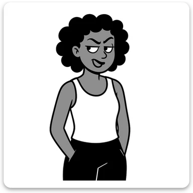 Make the Jamaican woman's side eye expression sassier. The original style is doodle style, but since doodle style does not support editing, please keep the look consistent while enhancing the sassiness of the expression. sticker