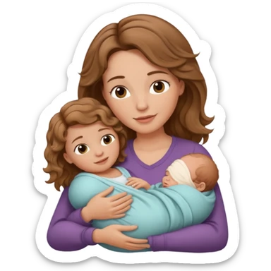 Light brown wavy haired mom with brown newborn baby sticker