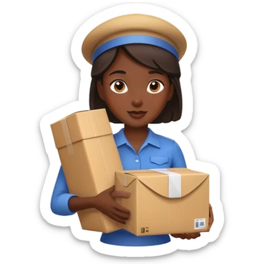 mujer de piel morena entregando un paquete sticker