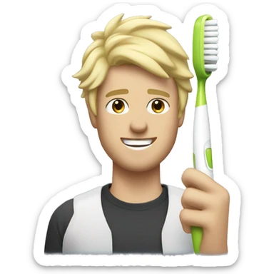Blonde guy with edgar cut, holding a toothbrush like a microphone sticker