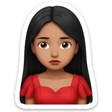 Brown girl long black hair, sad face and red dress sticker