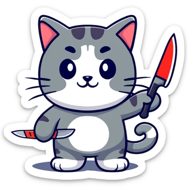 cute cat with a knife sticker