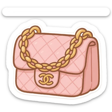pink Chanel purse with a quilted pattern and chain strap, cute and exaggerated chibi stickers style sticker
