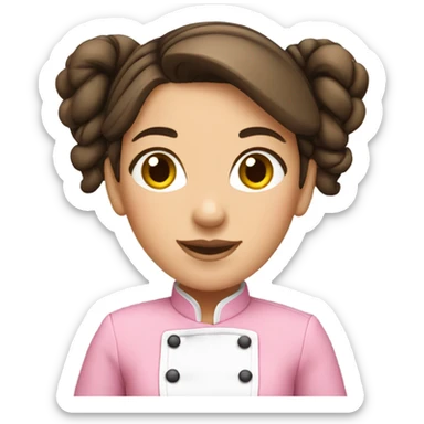brunette chef with pigtail braids and a pink chef outfit sticker