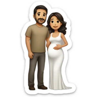 Latin Pregnant woman dark brown medium long hair and husband no mustache,not beard with short dark brown haircut sticker