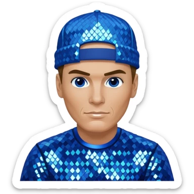 Vanilla Ice with dark blonde hair, blue sequin outfit sticker