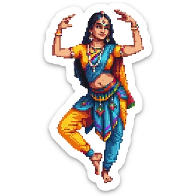 Indian dancer with expressive hand gestures, bright costume sticker
