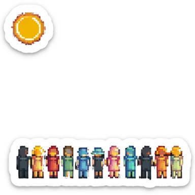 a group of people looking at the sun sticker