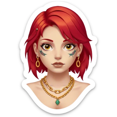 Red hair girl with tattoos on face, gold chain around neck sticker