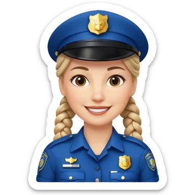 white woman, braided hair, wear police's uniform sticker