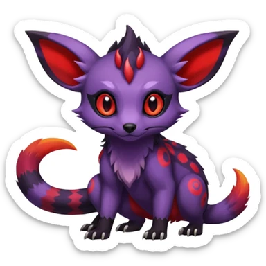 Rare exotic cute epic aesthetic gothic colorful Salandit-Eevee-Civet-species-Fakemon-hybrid-creature, with markings, full body sticker