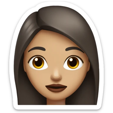 Dark brown straight long hair girl with brown eyes, medium light skin and juicy red lips  sticker