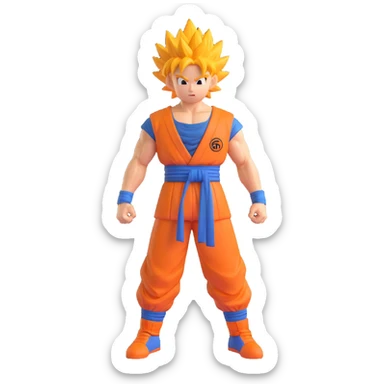 Goku, spiky hair, orange gi, 3D cartoon style sticker