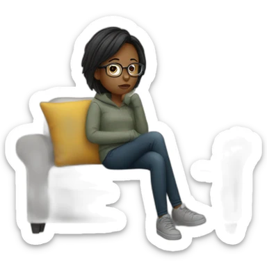 a girl with glasses sitting on a sofa having a bad cold sticker