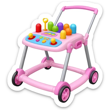 pink baby walker with toys on it sticker