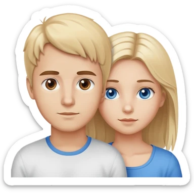 Brother and sister, brother has brown eyes and hair and sister has blond hair and blue eyes sticker