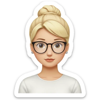 Blonde Women with Bun, Office Woman – tight blonde high bun, glasses, white blouse, confident look. sticker