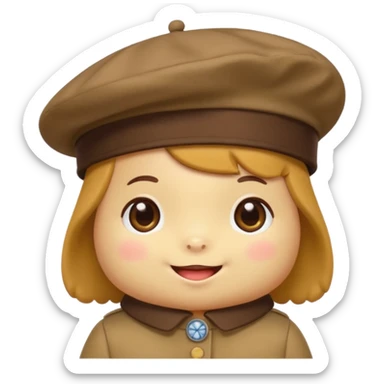 pom pom Purin wearing brown beret hat and smiling sticker