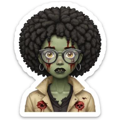 black zombie girl with glasses and afro hair sticker