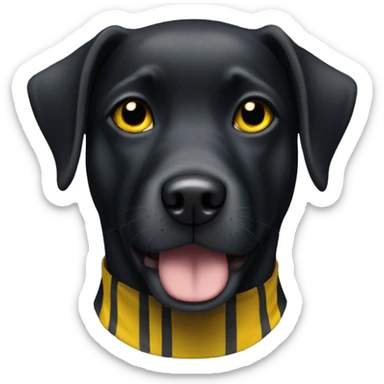Black dog with yellow eyes outdoors with white stripe down chest  sticker