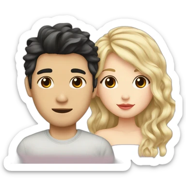 blonde wavy hair girl and japanese boyfriend with dark hair kissing sticker
