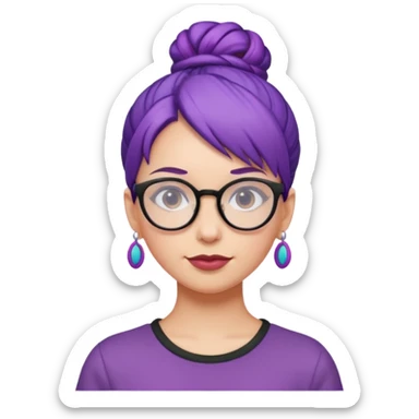 woman with purple hair bun and glasses sticker