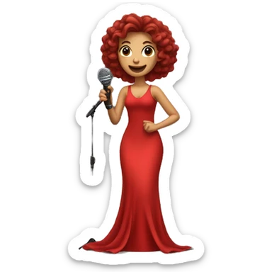 beautiful light girl in a long red dress sings holding microphone in a hand  sticker
