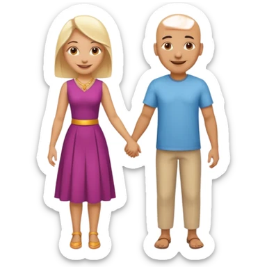 Naked bald Indian man and naked blonde woman holding hands sticker