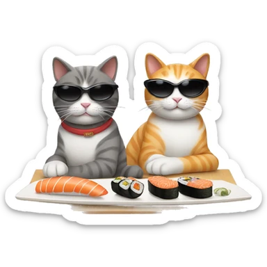 two cats wearing sunglasses eating sushi sticker