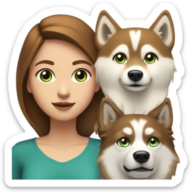 White Woman hair brown and bleus eyes and golden Husky With green eyes sticker