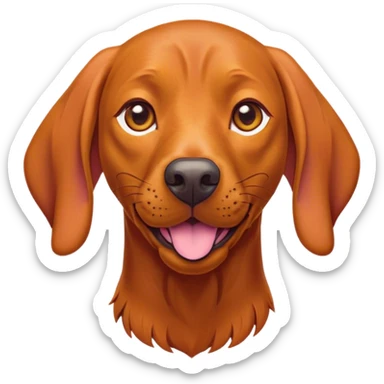 Cinematic Comical Vizsla Portrait Emoji, Head tilted dramatically with an exaggeratedly amused expression, featuring a striking rust and gold Fur with bold accents, wide, expressive amber eyes filled with playful disbelief, Simplified yet hilariously expressive features, highly detailed, glowing with a slightly sassy glow, high shine, dramatic yet playful, stylized with an air of cheeky mischief, bright and endearing, soft glowing outline, capturing the essence of a spirited and over-the-top companion, so meme-worthy it feels like it could side-eye its way into internet fame instantly! sticker