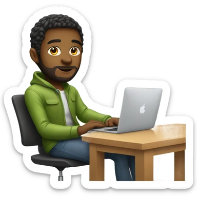 white product designer sitting with macbook sticker