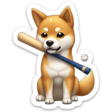 shiba inu holding a baseball bat, sitting sticker
