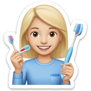 dentist girl with a toothbrush in one hand and a smiling tooth in the other sticker