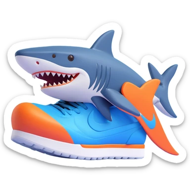 3D emoji of a blue shark with Nike shoe elements, icon style sticker