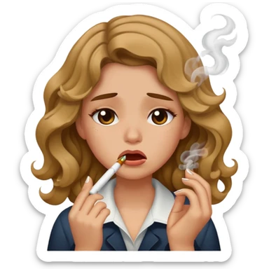A girl with wavy hair who is smoking and crying sticker