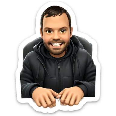 smiling boy in black jacket sticker